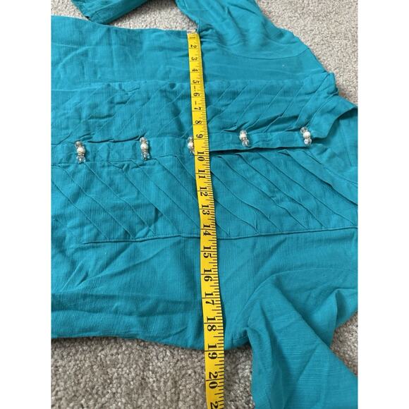 Mid Length Teal Kurta Shalwar Linen Stitched Traditional Women Dress Pant Large - Picture 5 of 16